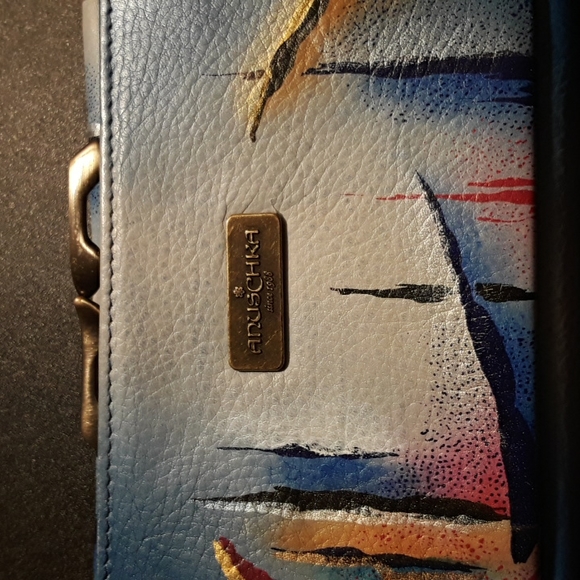 Genuine Leather Anuschka Northern Skies Handpainted Small Flap French Wallet - Picture 9 of 10